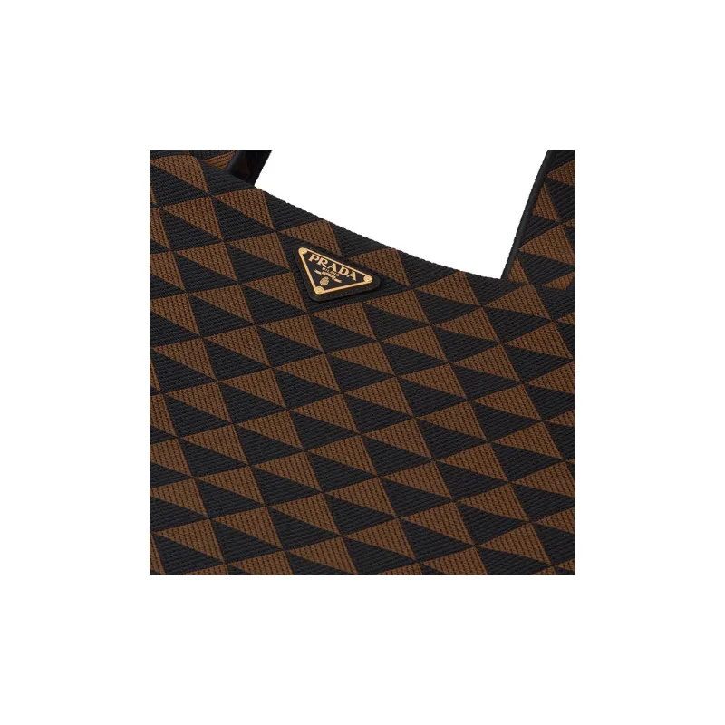 PRADA Symbole Embroidered Fabric Tote Bag Shopping Bag Shoulder Bag Handbag Men's Black/Umber-5