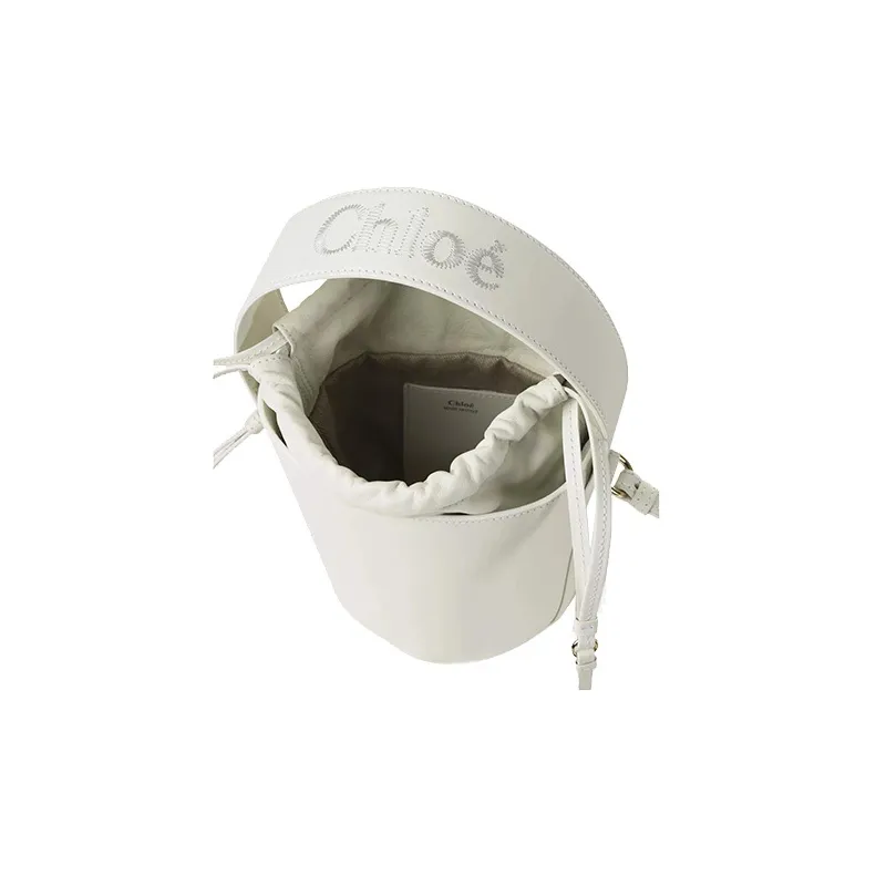 Chloe Smooth Calf Leather Bucket Bag, Handbag, Shoulder Bag, Crossbody Bag Regular Women's White-3