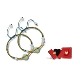 Sliding Clasp Peaceful Buckle Bracelet 1 Pair (Men's Blue Yellow+Women's Blue Yellow)+Romantic Heart Box