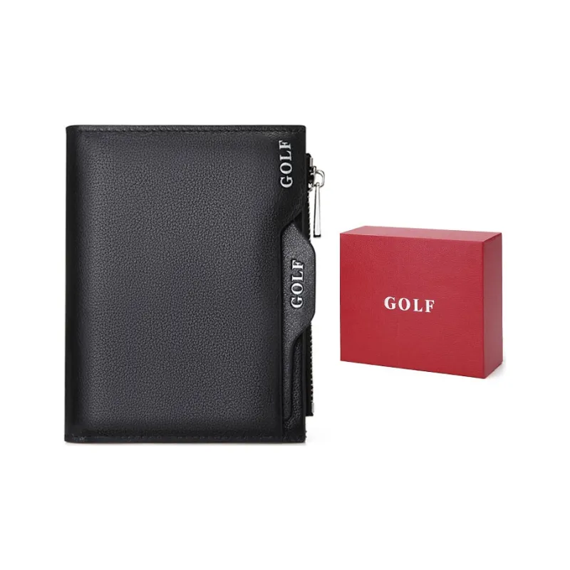GOLF Top Grain Cow Leather, Genuine Leather Driver's License Case, Card Holder, Wallet Trumpets Men's Black-0
