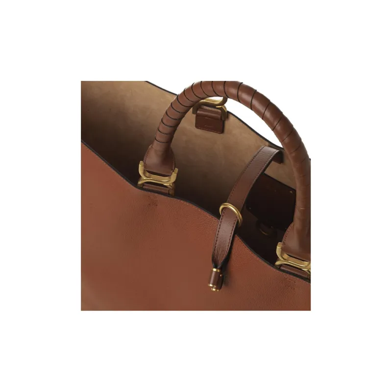Chloe Marcie Grained Calfskin Tote Bag Shopping Bag Shoulder Bag Handbag Women's Tan-4