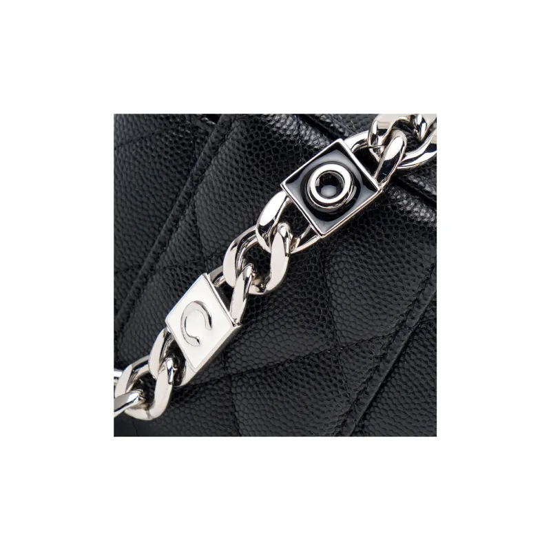 CHANEL Grain Embossed Shiny Caviar Calfskin Makeup Bag, One Shoulder Crossbody Clutch Trumpets Women's Black-5
