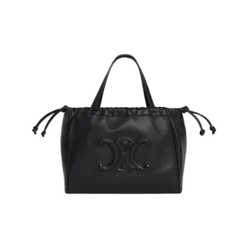 CELINE TriompheCabas Smooth Cow Leather Shoulder Bag Crossbody Bag Handbag Small Size Women's Black