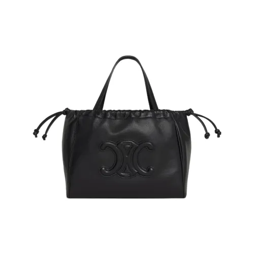 CELINE TriompheCabas Smooth Cow Leather Shoulder Bag Crossbody Bag Handbag Small Size Women's Black