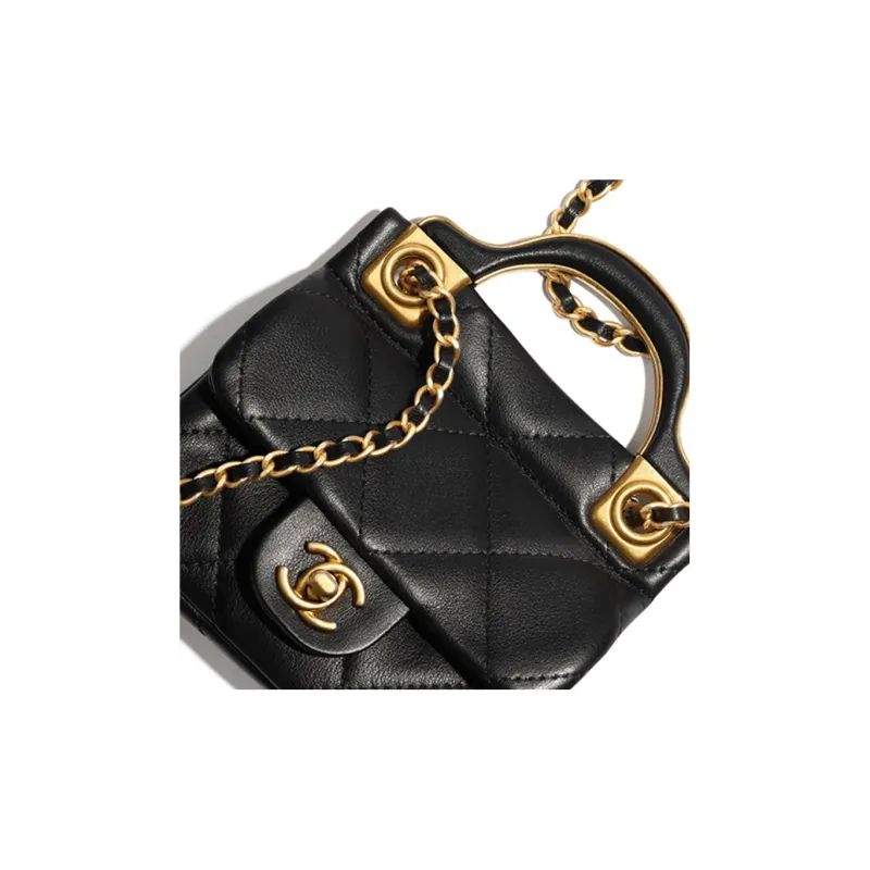 CHANEL Cow Leather Mini Bag, Flap Bag, Shoulder Bag, Crossbody Bag, Card Holder Women's Black-2