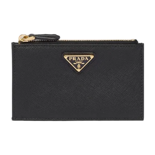 PRADA Leather Card Holder Women's Black