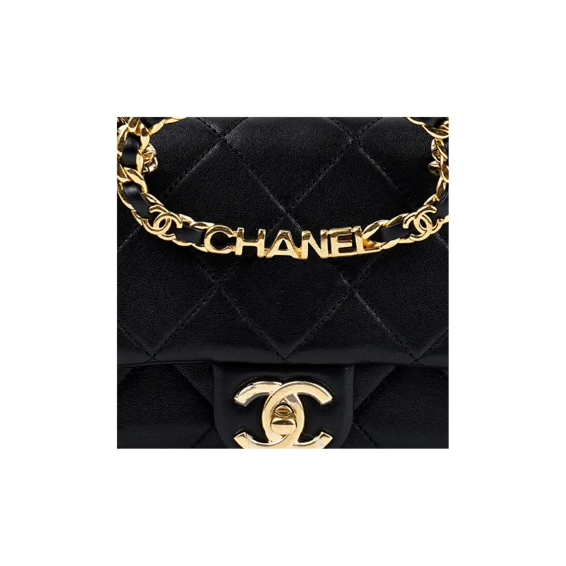 CHANEL 23C Early Spring Sheepskin Shoulder Bag, Crossbody Bag, Handbag Mini Women's Black-4