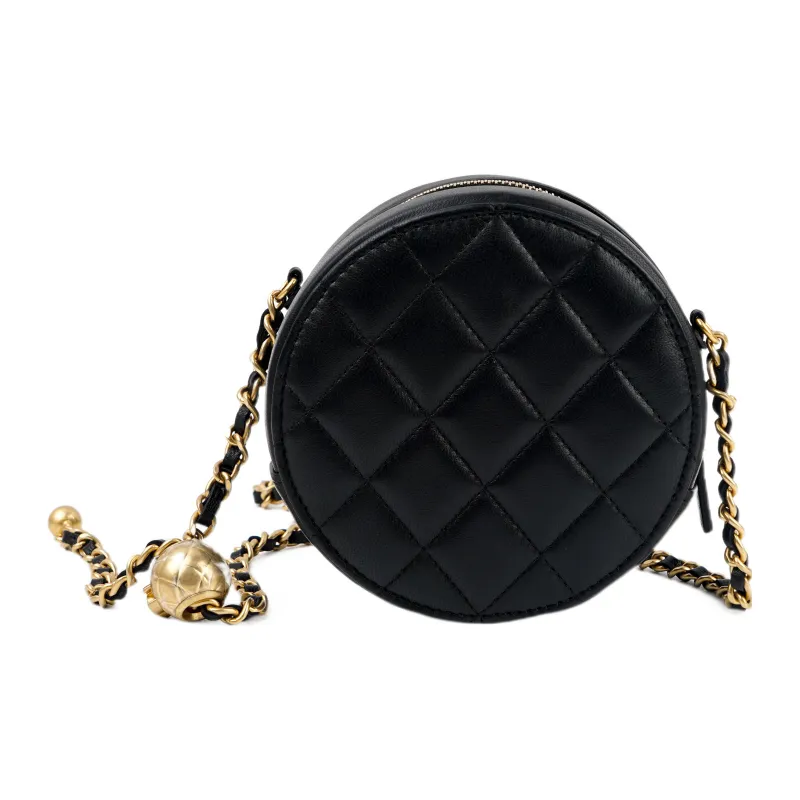 CHANEL Sheepskin Round Bag, Shoulder Bag, Crossbody Bag Women's Black-2