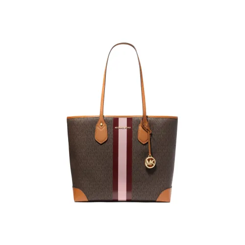 MICHAEL KORS Eva Coated Canvas With Cotton Blend tote Liuto Bag Shopping Bag Handbag Large Size Women's Brown & Red