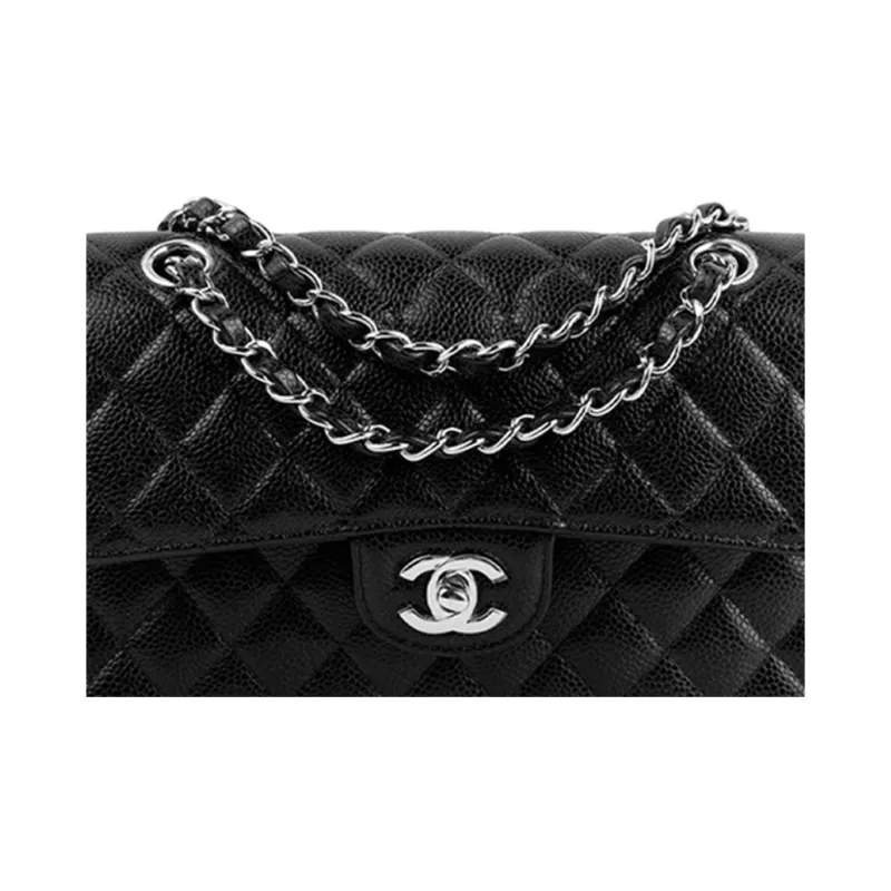 CHANEL Classic Flap CF Grain Embossed Cow Leather Flap Bag, Shoulder Bag, Crossbody Bag Trumpets Women's Black-3