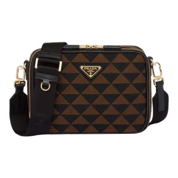PRADA Symbole Fabric With Leather Shoulder Bag Crossbody Bag Men's Black/Umber