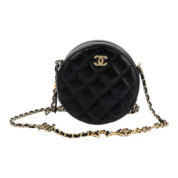 CHANEL Leather With Caviar Cow Leather Small Round Bag, Chain Bag, Shoulder Bag, Crossbody Bag Women's Black