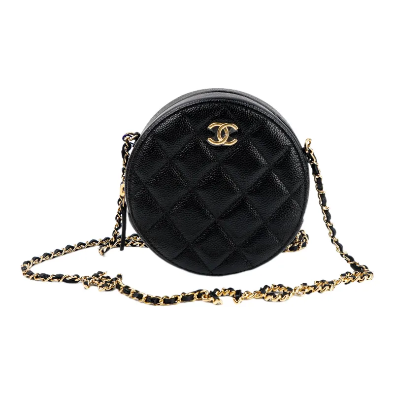 CHANEL Leather With Caviar Cow Leather Small Round Bag, Chain Bag, Shoulder Bag, Crossbody Bag Women's Black-0