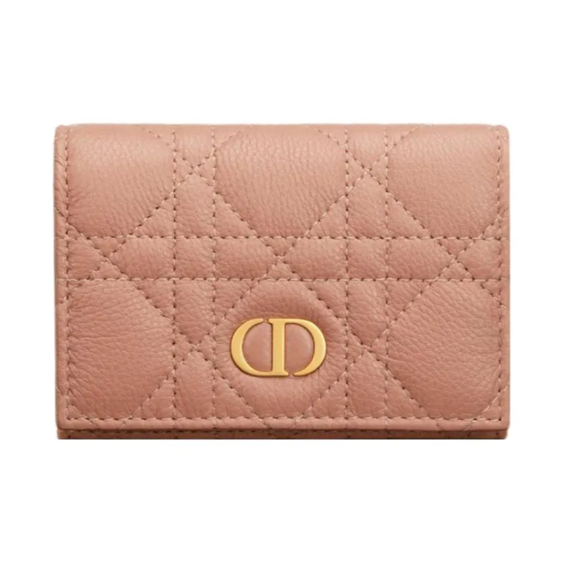 DIOR Caro Soft Calfskin Card Holder, Wallet Extra Small Women's Nude Pink-0