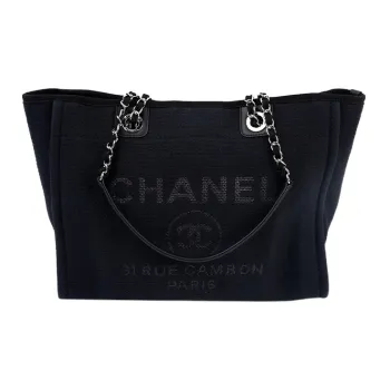 CHANEL Cotton With Canvas And Leather Tote Bag, Shopping Bag, Shoulder Bag, Handbag Women's Black