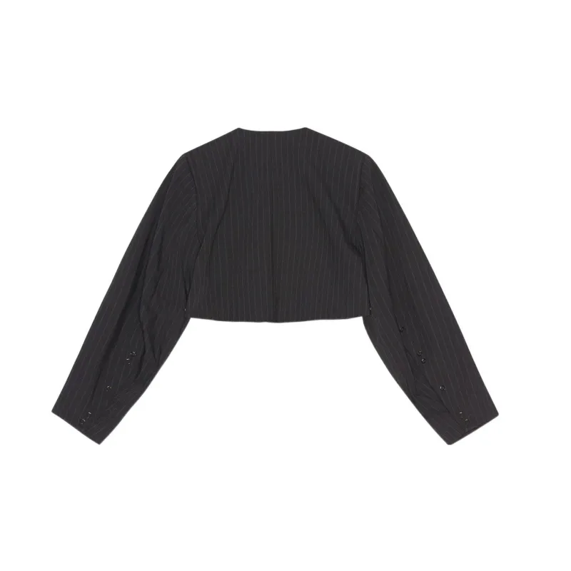 GANNI Stretch Stripe Cropped Blazer 'Black'-1