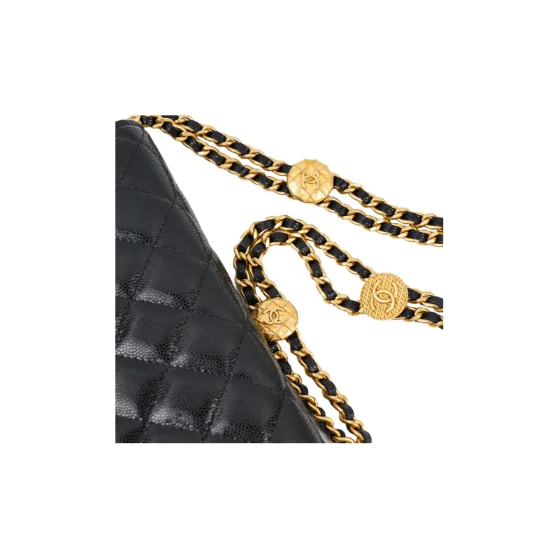 CHANEL Gold Coin Chain Black Wallet On Chain Black-5