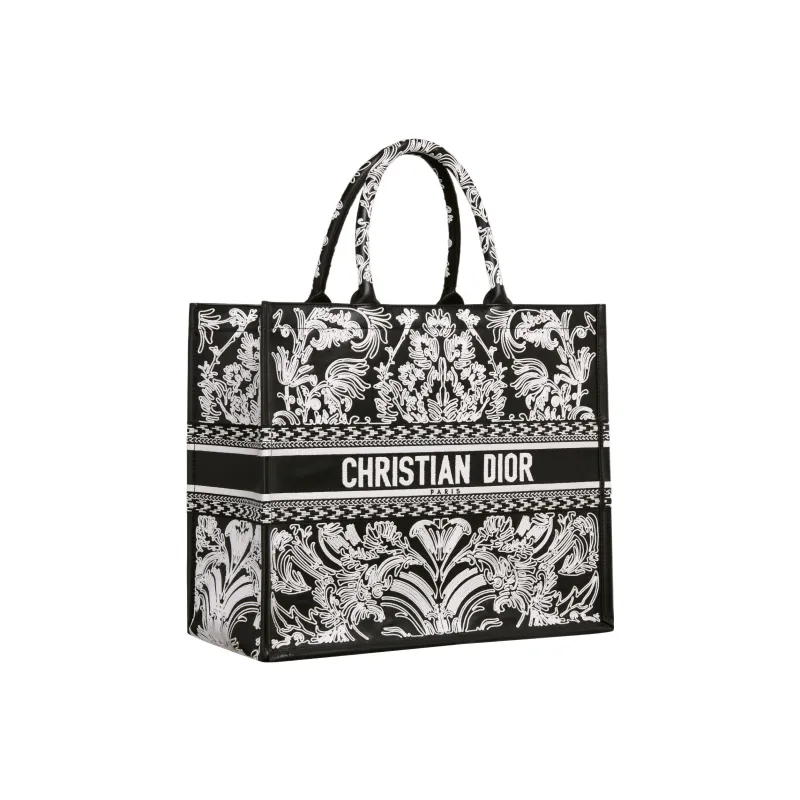 DIOR BookTote Lambskin Tote Bag Shopping Bag Handbag Large Size Women's Black/White-2
