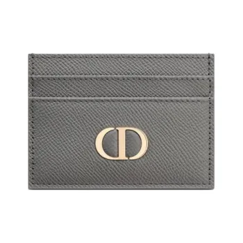DIOR 30 Montaigne Grained Calfskin Card Clip Card Holder Women's Gray