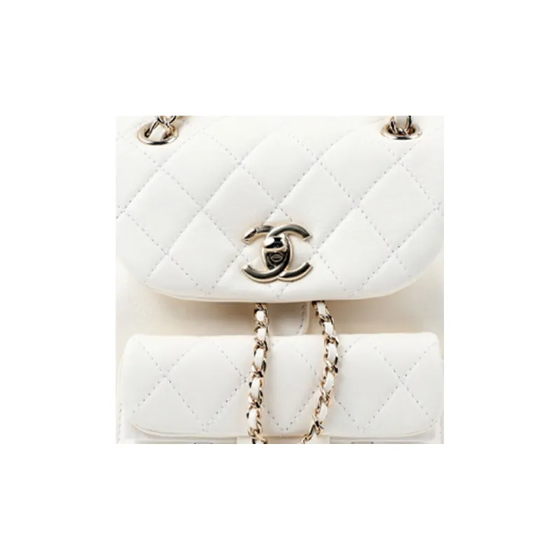 CHANEL 22A Early Fall Duma Sheepskin Backpack Women's White-4