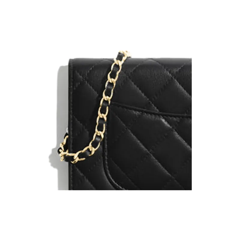 CHANEL WOC Lambskin Wallet On Chain Flap Bag, Chain Bag, Pochette, Shoulder Bag, Crossbody Bag Women's Black-5