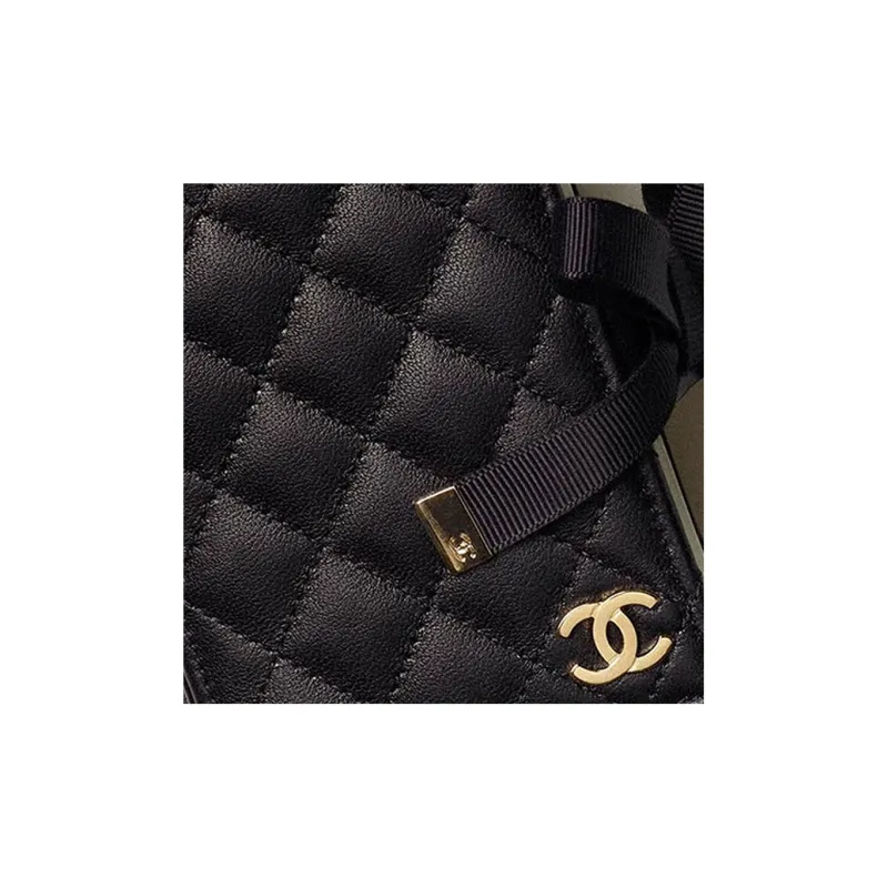 CHANEL 22BFW Lambskin Card Holder, Card Holder, Coin Purse, Shoulder Bag, Crossbody Bag Women's Black-4
