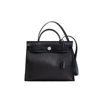 HERMES Herbag Zip Berline Waterproof Canvas With Hunter Calfskin Handbags Shoulder Bag Crossbody Bag Women's Black