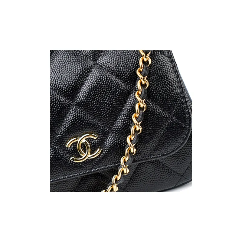 CHANEL 22K Autumn And Winter Calfskin And Gold Metal Flap Bag Shoulder Bag Crossbody Bag Small Size Women's Black-4