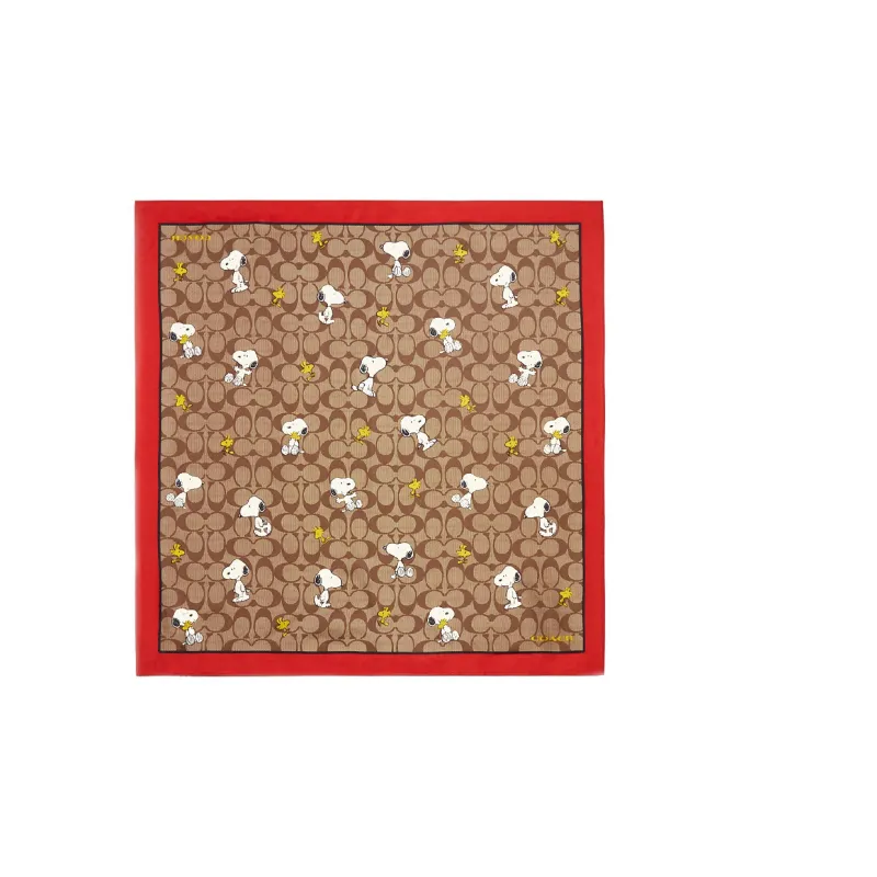 COACH Silk Scarves Women's Khaki/Red-0