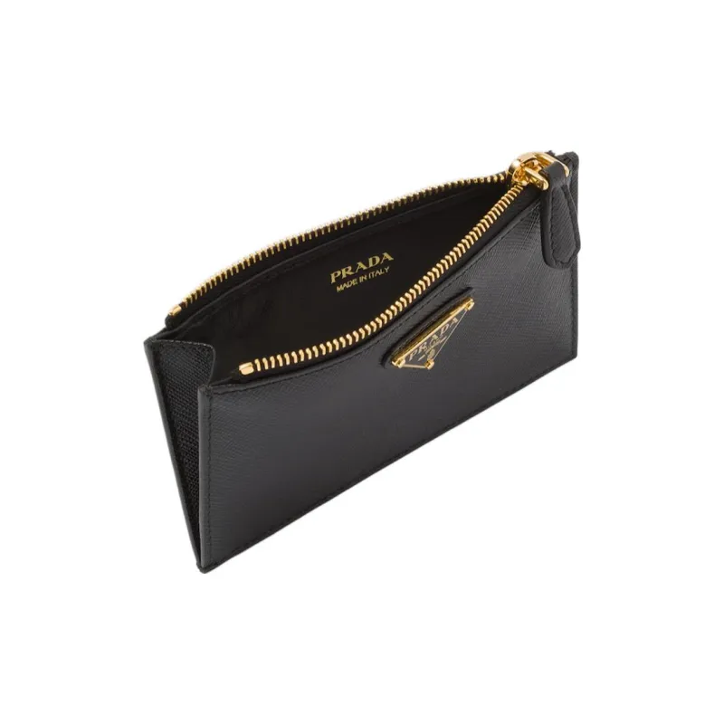 PRADA Leather Card Holder Women's Black-3