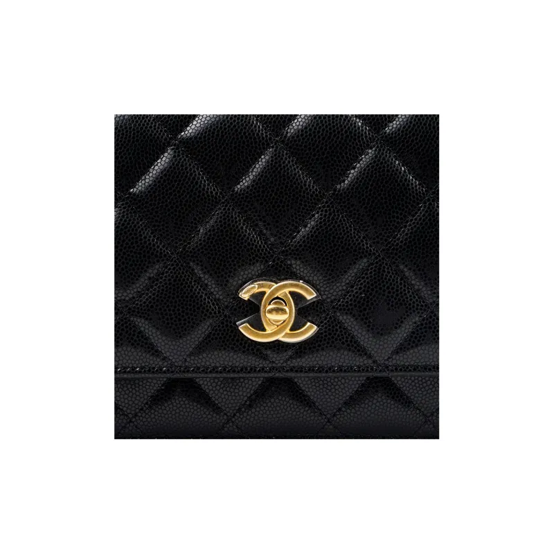 CHANEL Gold Coin Chain Black Wallet On Chain Black-4