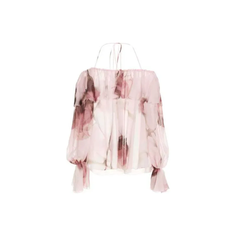 Blumarine Floral Print Off Shoulder Ruffled Top-1