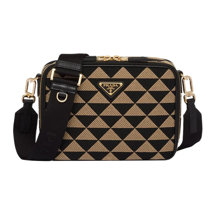 PRADA Symbole Fabric With Leather Shoulder Bag, Crossbody Bag Men's Black/Ecru-0