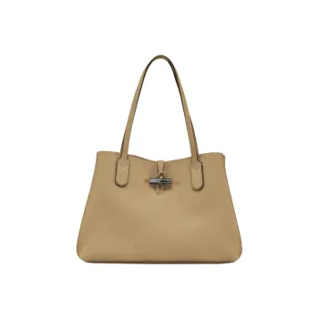 LONGCHAMP Roseau Cow Leather Tote Bag Shopping Bag Handbag Shoulder Bag Women's Beige