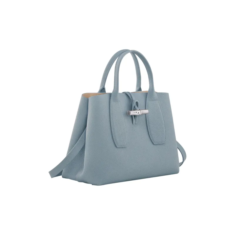 LONGCHAMP Roseau Cow Leather Big Bag, Shoulder Bag, Crossbody Bag, Handbag Medium Size Women's Cloud Blue-3