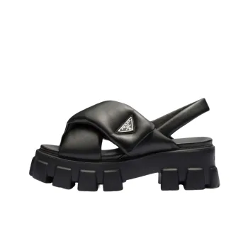 PRADA Monolith Padded 55mm Sandals Black Nappa Leather Women's