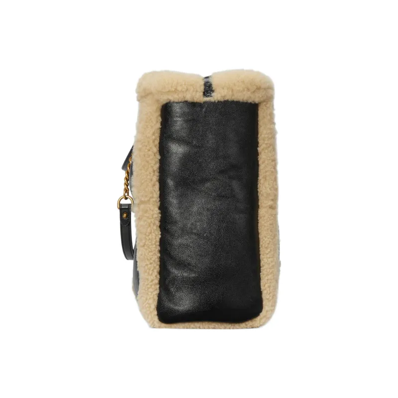 GUCCI GG Marmont Leather With Merino Wool Trim Shoulder Bag Crossbody Bag Handbag Large Size Women's Black-3