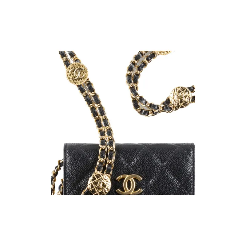 CHANEL Grain Embossed Shiny Calfskin Crossbody Bags Mini Women's Black-4