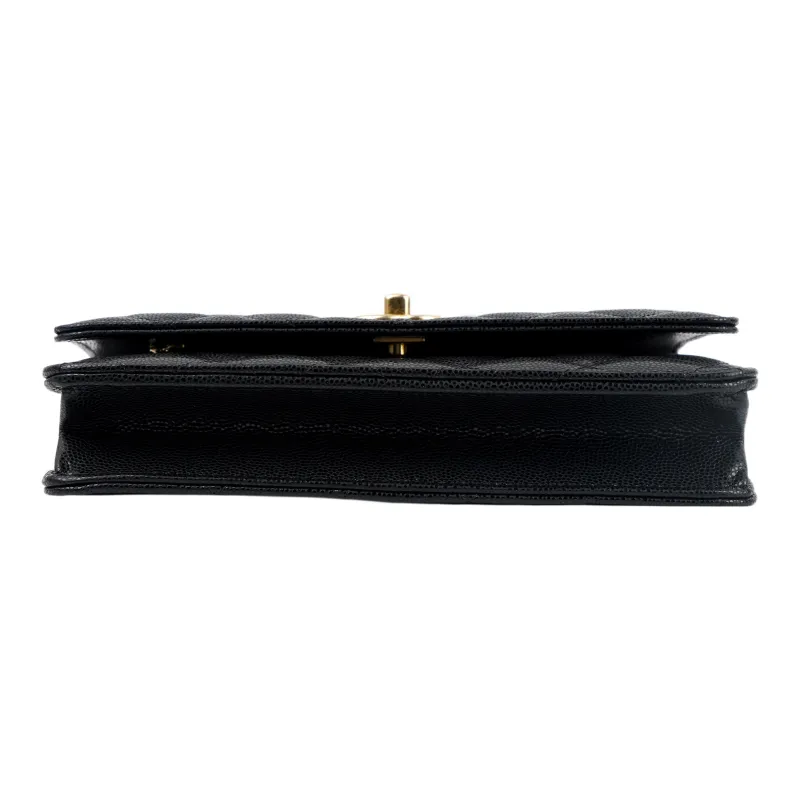 CHANEL Gold Coin Chain Black Wallet On Chain Black-3