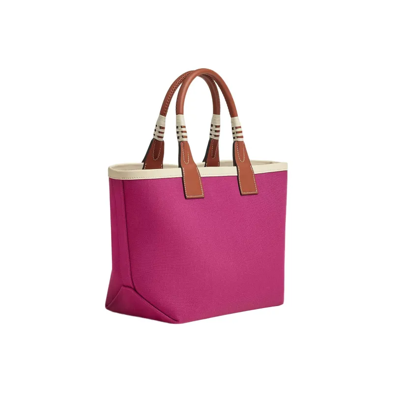 HERMES Canvas With Swift Calfskin Canvas Bag Handbags Women's Purple Rose/Copper Red/Cream White-2