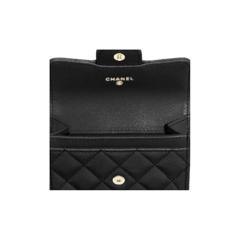 CHANEL Grain Embossed Cow Leather Coin Purse Card Holder, Wallet Women's Black-7