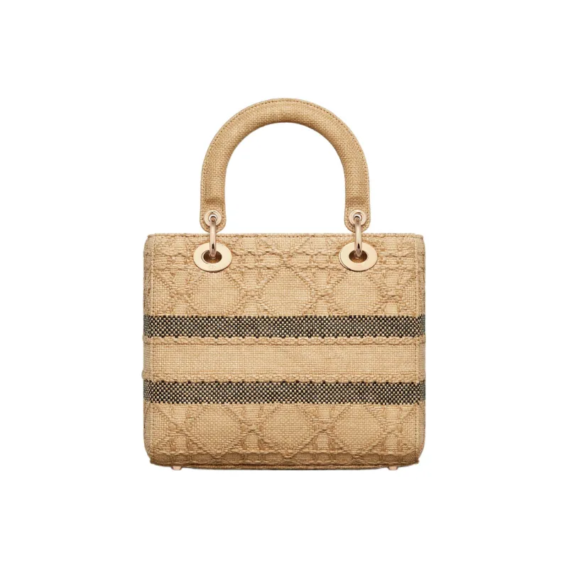 DIOR Lady D-Lite Raffia Shoulder Bag Crossbody Bag Handbag Medium Size Women's Brown-2