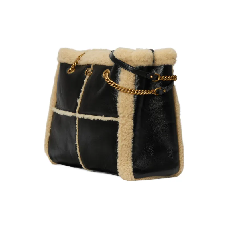 GUCCI GG Marmont Leather With Merino Wool Trim Shoulder Bag Crossbody Bag Handbag Large Size Women's Black-1