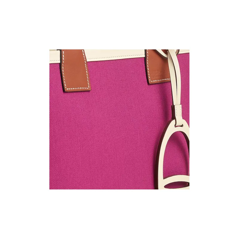HERMES Canvas With Swift Calfskin Canvas Bag Handbags Women's Purple Rose/Copper Red/Cream White-4