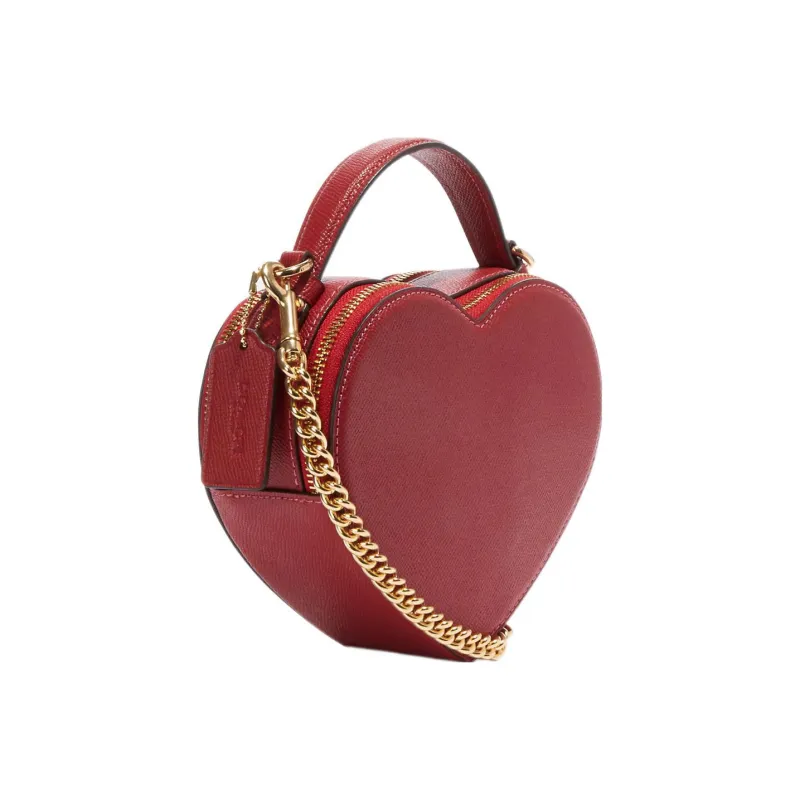 COACH Heart Cross-Stitch Leather Handbag Shoulder Bag Crossbody Bag Mini Women's Red-1