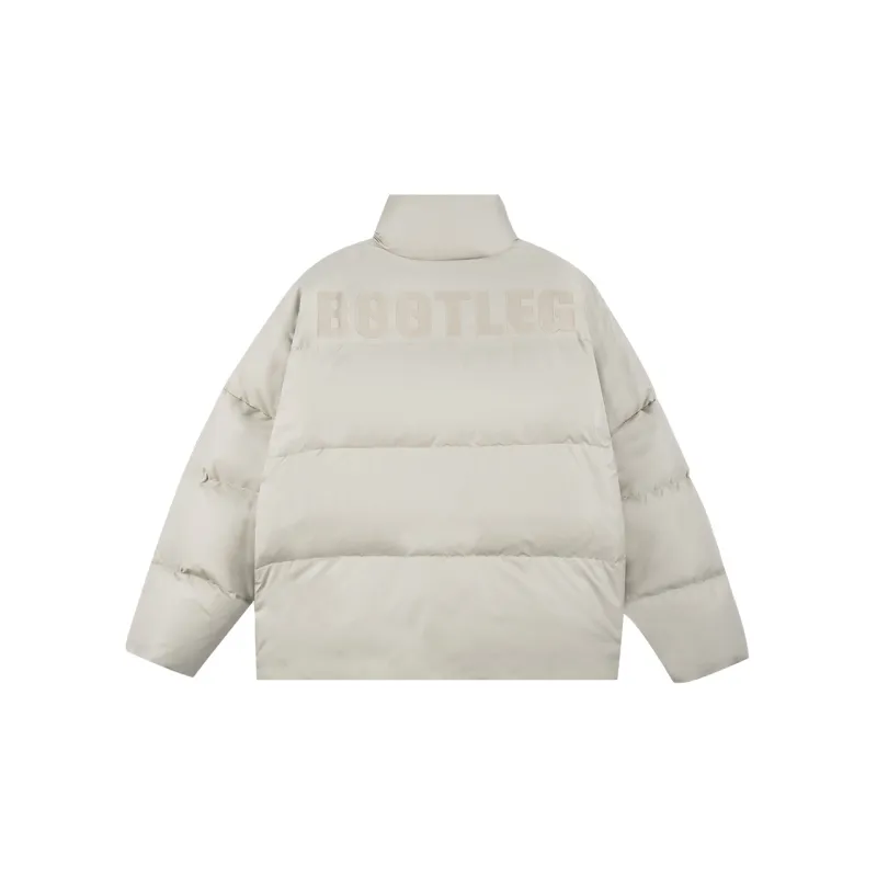 BTW Letter Solid Color Stand Collar Without Hood Fitted Down Jacket Unisex-4