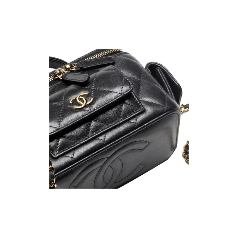 CHANEL Sheepskin Makeup Bag, Shoulder Bag, Crossbody Bag, Handbag Women's Black-3