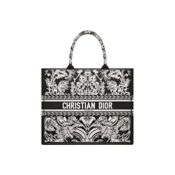 DIOR BookTote Lambskin Tote Bag Shopping Bag Handbag Large Size Women's Black/White