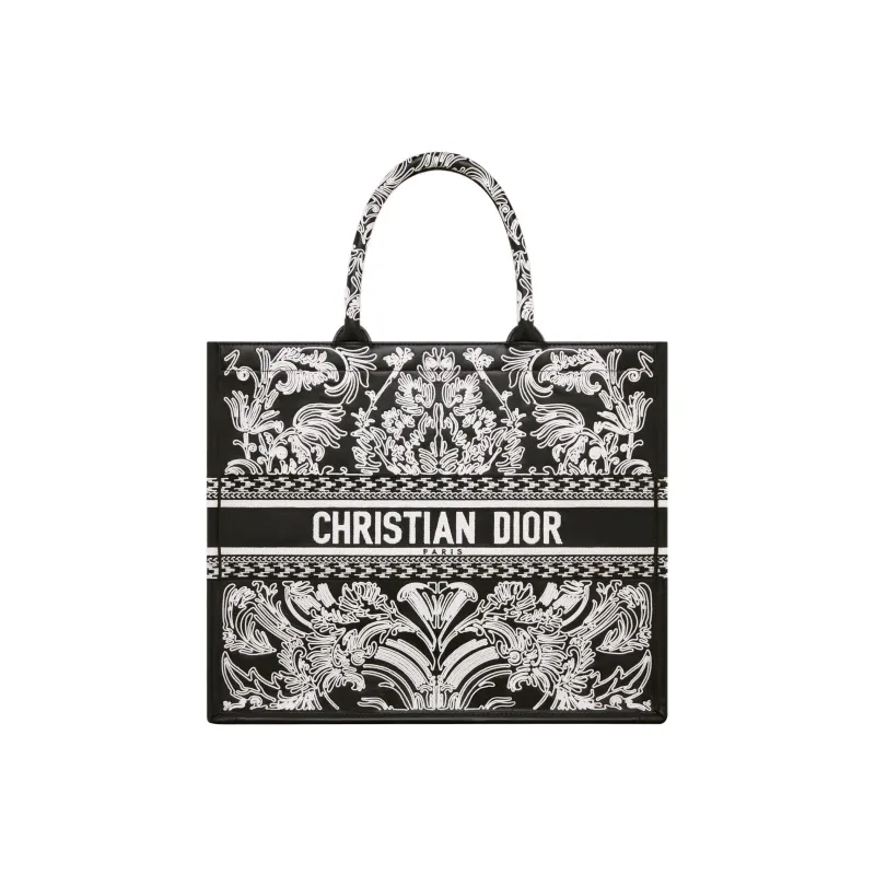 DIOR BookTote Lambskin Tote Bag Shopping Bag Handbag Large Size Women's Black/White-0