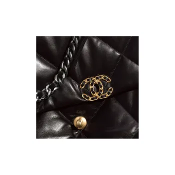 CHANEL 19Bag Shiny Lambskin Mouth Cover Bag Crossbody Bag Extra Large Women's Black